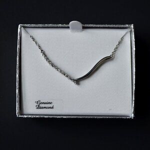 New Sterling Silver Genuine Diamond Accent V Bar Necklace